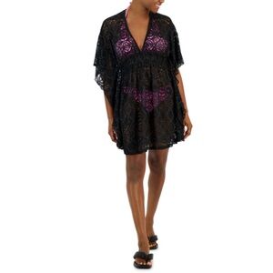 Miken Women's Plunge-Neck Lace Kimono Cover-up